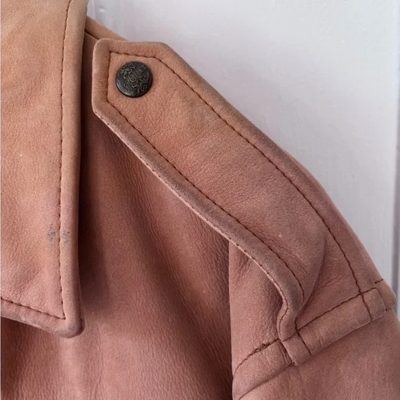 Roundtree & Yorke Tan Leather Lined Zip Front Bomber Jacket Thrashed Large - Picture 6 of 16